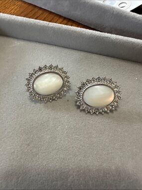 White Mother-of-Pearl Oval Halo Stud Earrings Bulter/ Fifth Avenue Collection